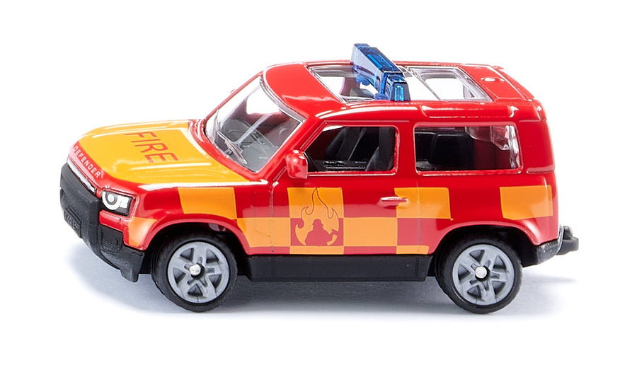 Land Rover Defender Fire Brigade Siku die-cast model, side view