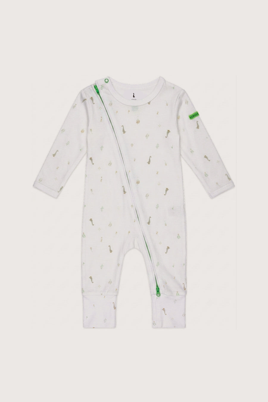 Hamako Tencel Jippa Suit in Nest — zip-front baby sleepsuit