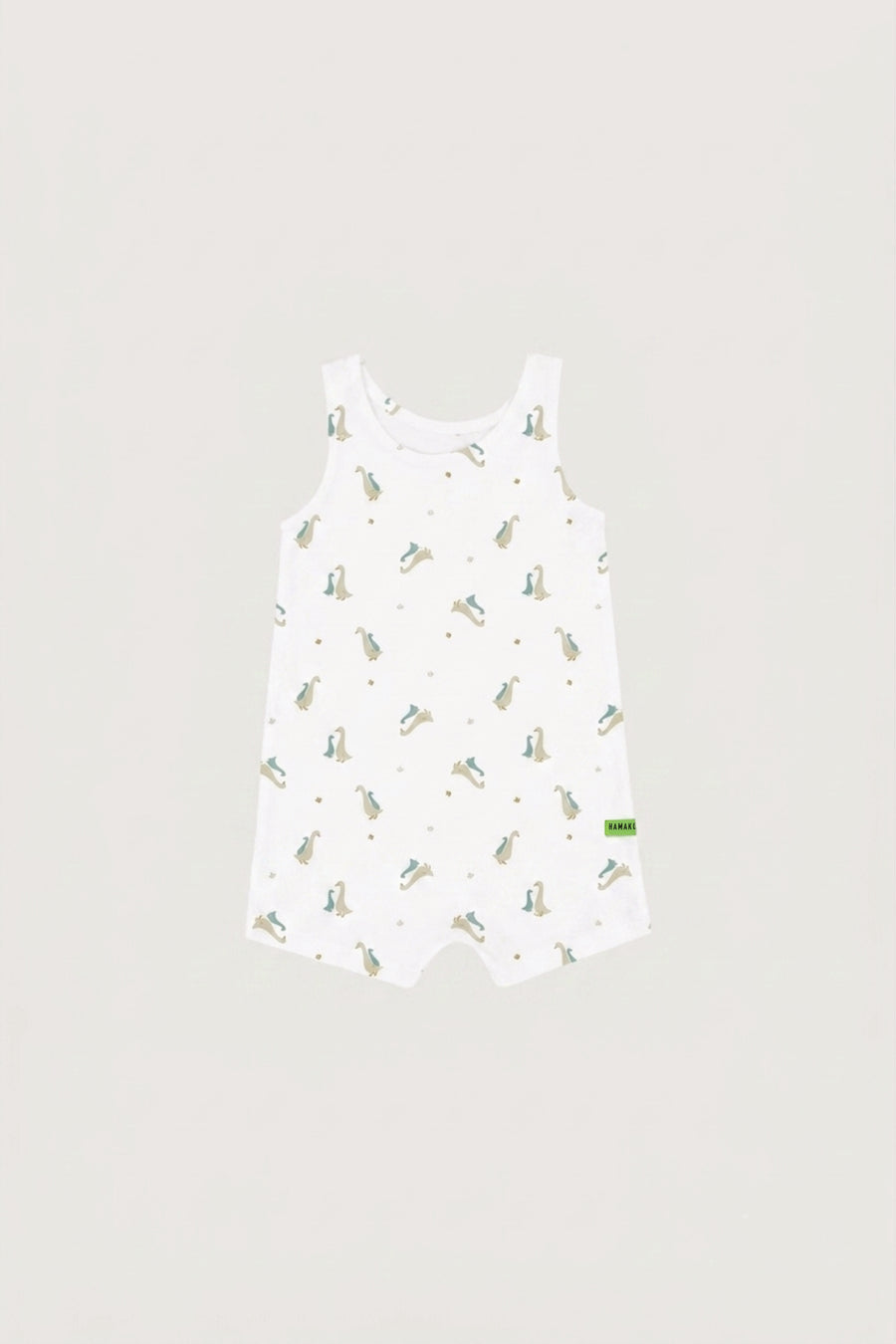 Hamako Tencel Sleeveless Romper in Aqua Goose — sleeveless baby romper