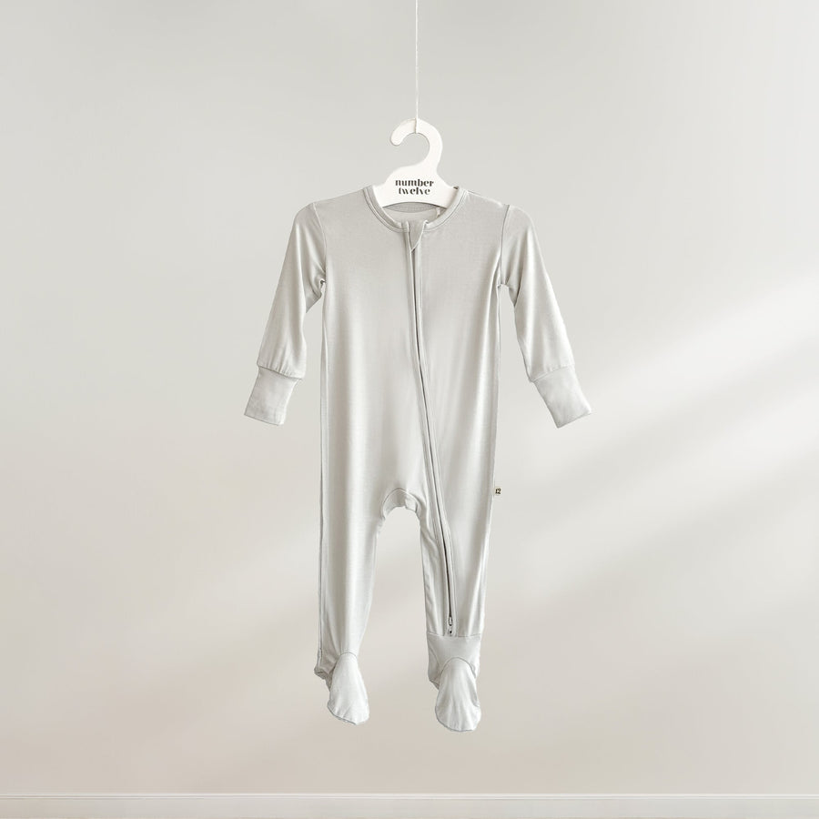 Number Twelve Bamboo Footies in Stone, flat lay