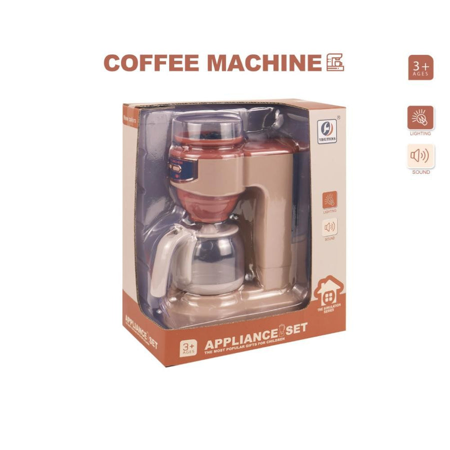 My Little Home beige pretend-play drip coffee maker with transparent carafe, in its Simulation Series Appliance Set box