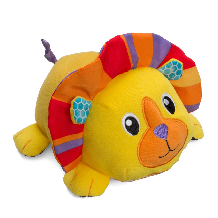 Infantino Musical Mover and Shaker Lion, soft fabric lion on wheels with a crinkly rainbow mane