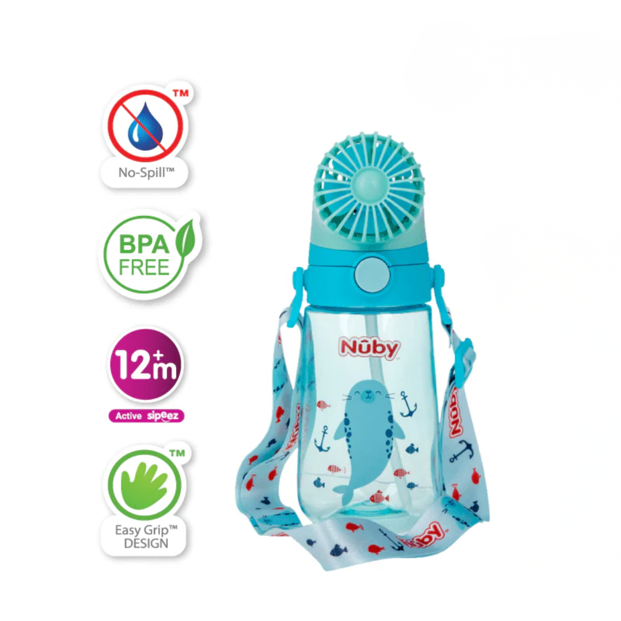 Nuby 18oz/560ml Printed Fan Bottle with Strap