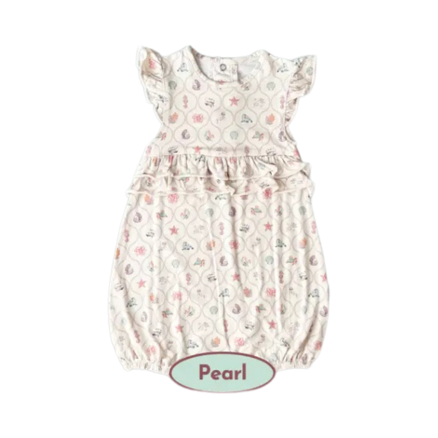 Koobicles Tencel Ocean Dreams In Ivory Pearl Ruffle Romper
