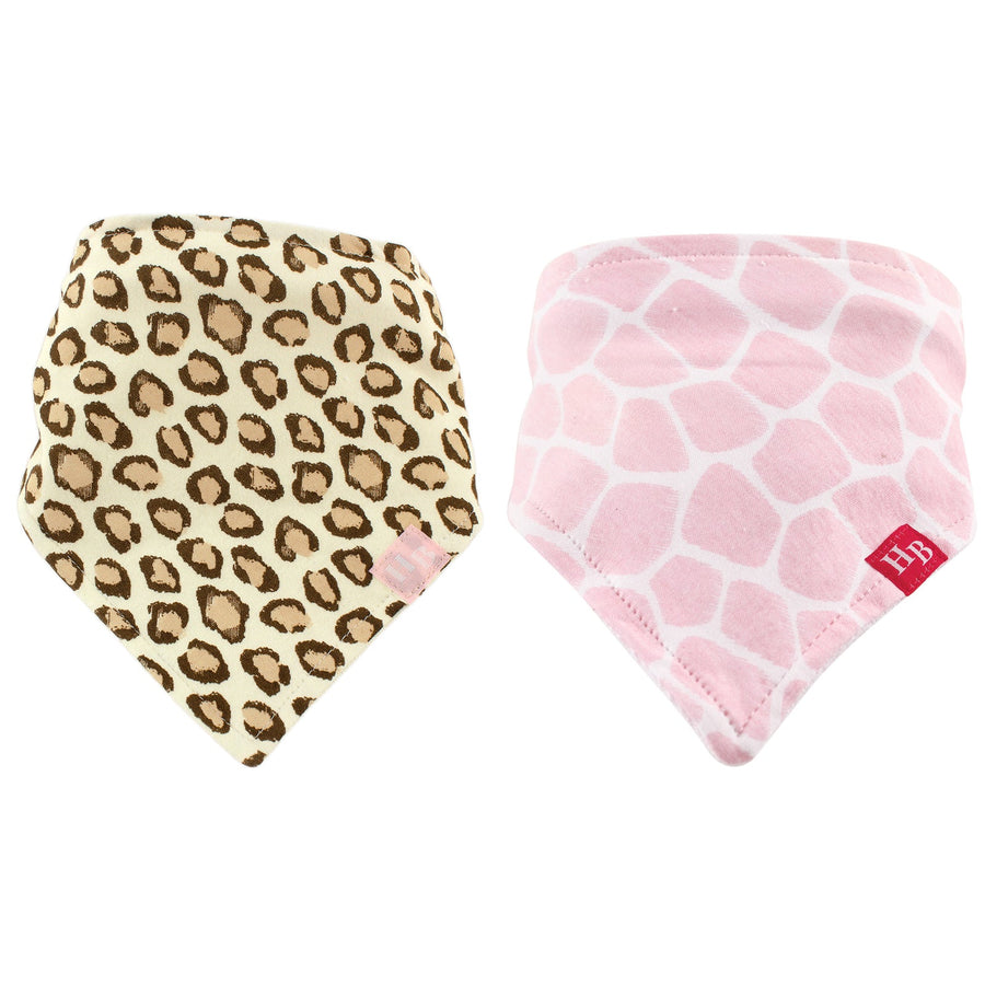 Hudson Baby cotton bandana bibs 2-pack, leopard and giraffe animal print