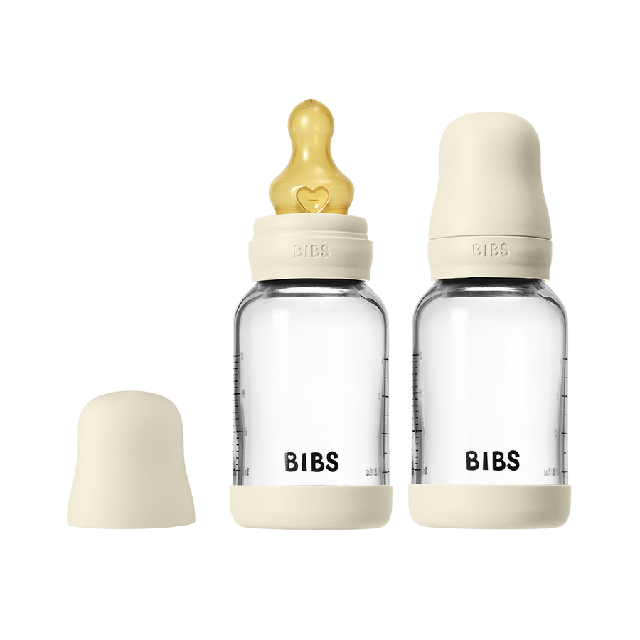 BIBS Baby Glass Bottle 120ml 2-pack latex slow flow, Ivory
