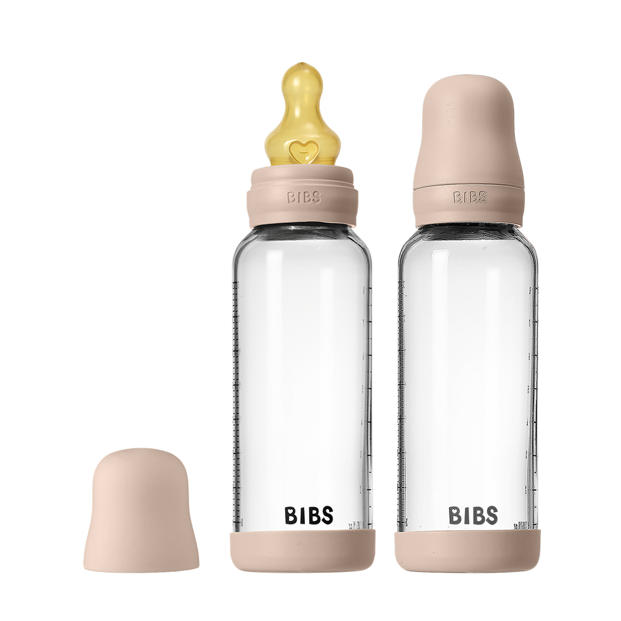 BIBS Baby Glass Bottle 240ml 2-pack latex medium flow, Blush