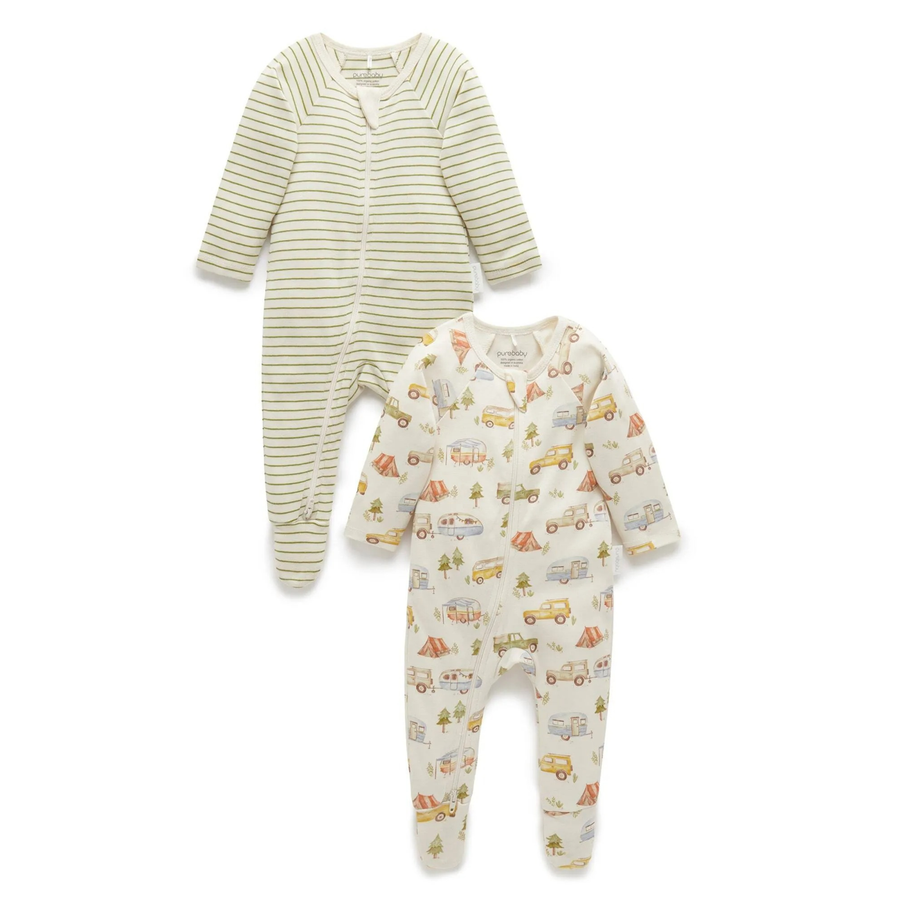 Purebaby 2 Pack Digital Zip Growsuit
