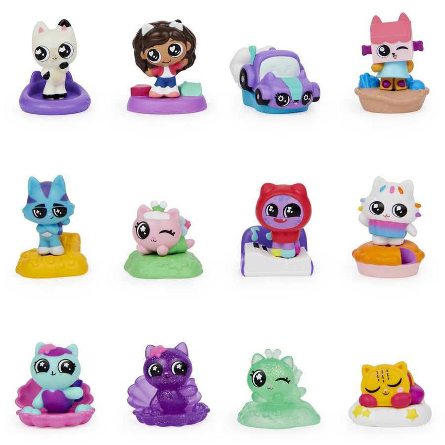 All twelve Gabby's Dollhouse surprise mini figures with their accessory stands