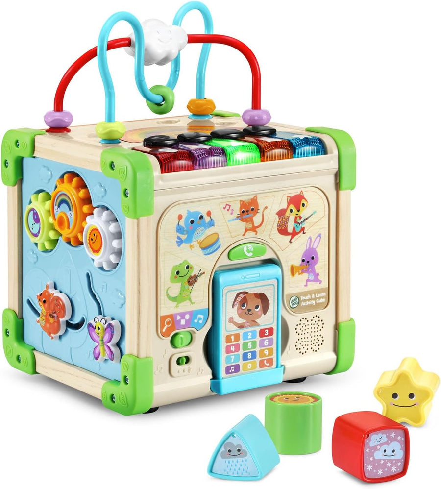 LeapFrog Touch & Learn Wooden Activity Cube with shape blocks and phone