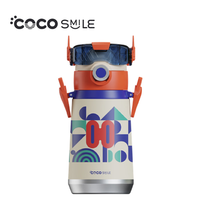 COCO SMILE Robot Straw Cup insulated 500ml bottle in White