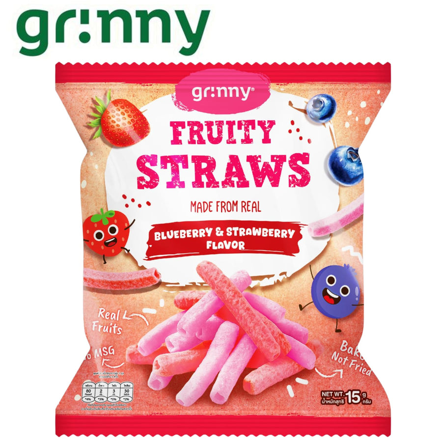Grinny Fruity Straws Blueberry and Strawberry 15g pack