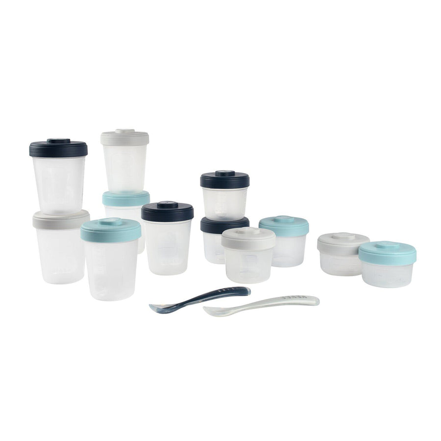 BEABA First Meal Pack in Storm - 12 clip portion pots and 2 silicone spoons