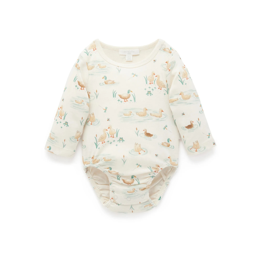 Purebaby Organic Bodysuit - Down River Ducky Print
