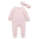 Purebaby Organic Zip Growsuit & Headband Pack - Pale Pink Blossom