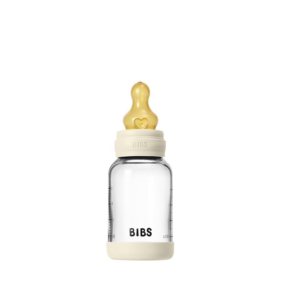 BIBS Baby Glass Bottle 120ml latex slow flow, Ivory