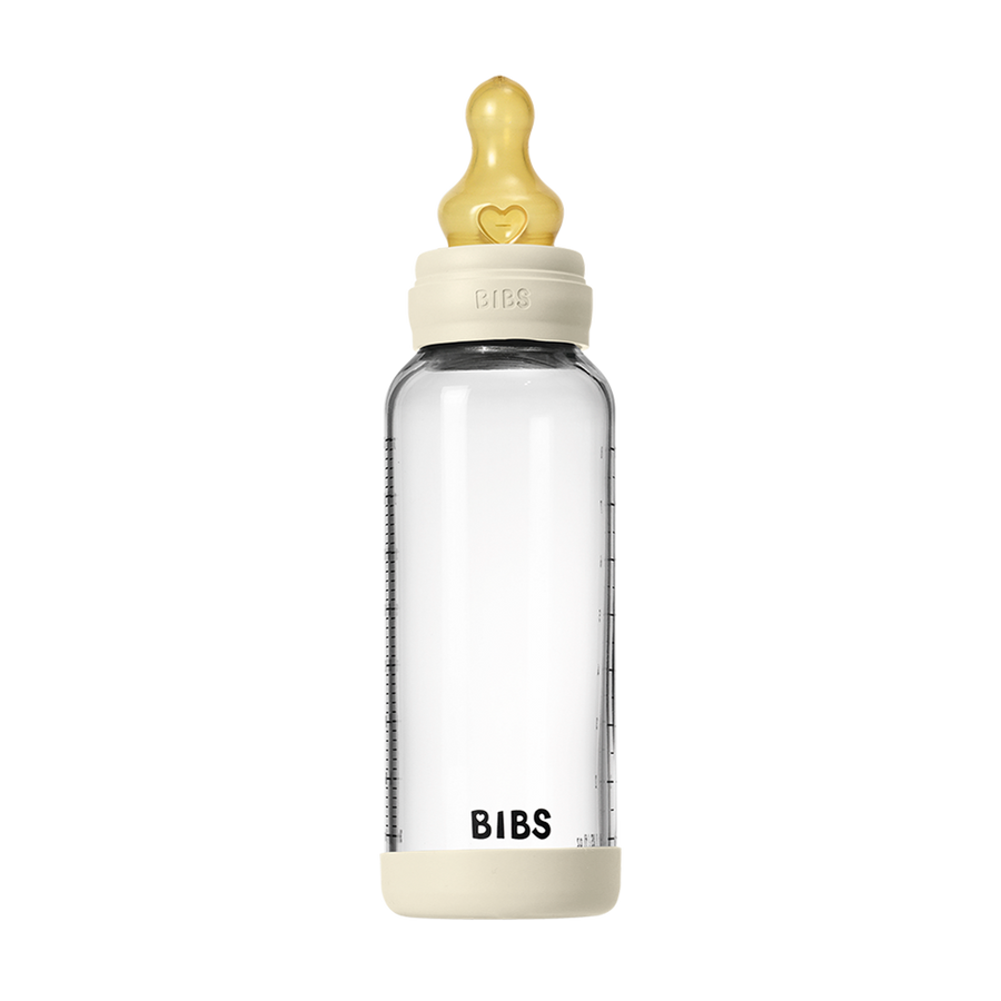 BIBS Baby Glass Bottle 240ml latex medium flow, Ivory