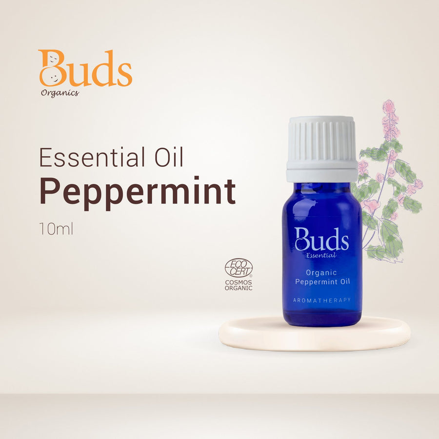 Buds Essential Organic Peppermint Oil 10ml aromatherapy bottle