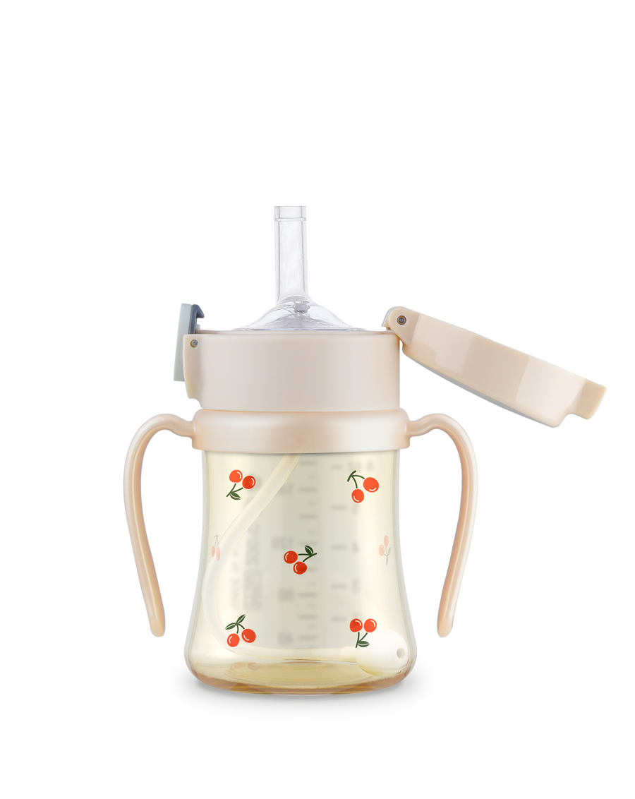 Grosmimi PPSU straw cup 200ml, Cherrish print in Rose Gold