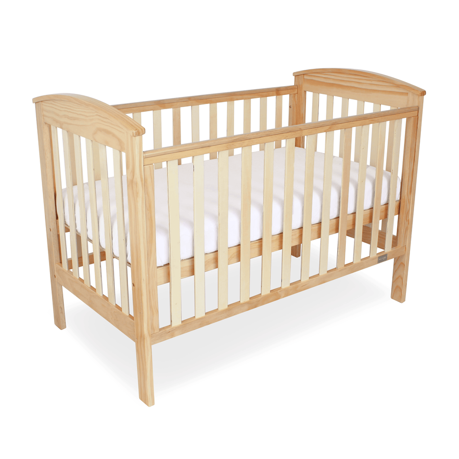 BABYHOOD CLASSIC CURVE COT (NATURAL) + BABYHOOD MY FIRST INNERSPRING MATTRESS WITH VENTS + ORGANIC FITTED SHEET (White or Drops)