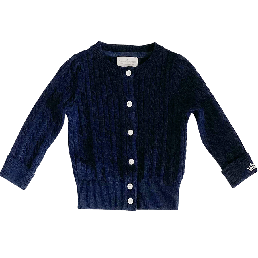 Count & Countess Organic Cotton Cable-Knit Cardigan - Navy