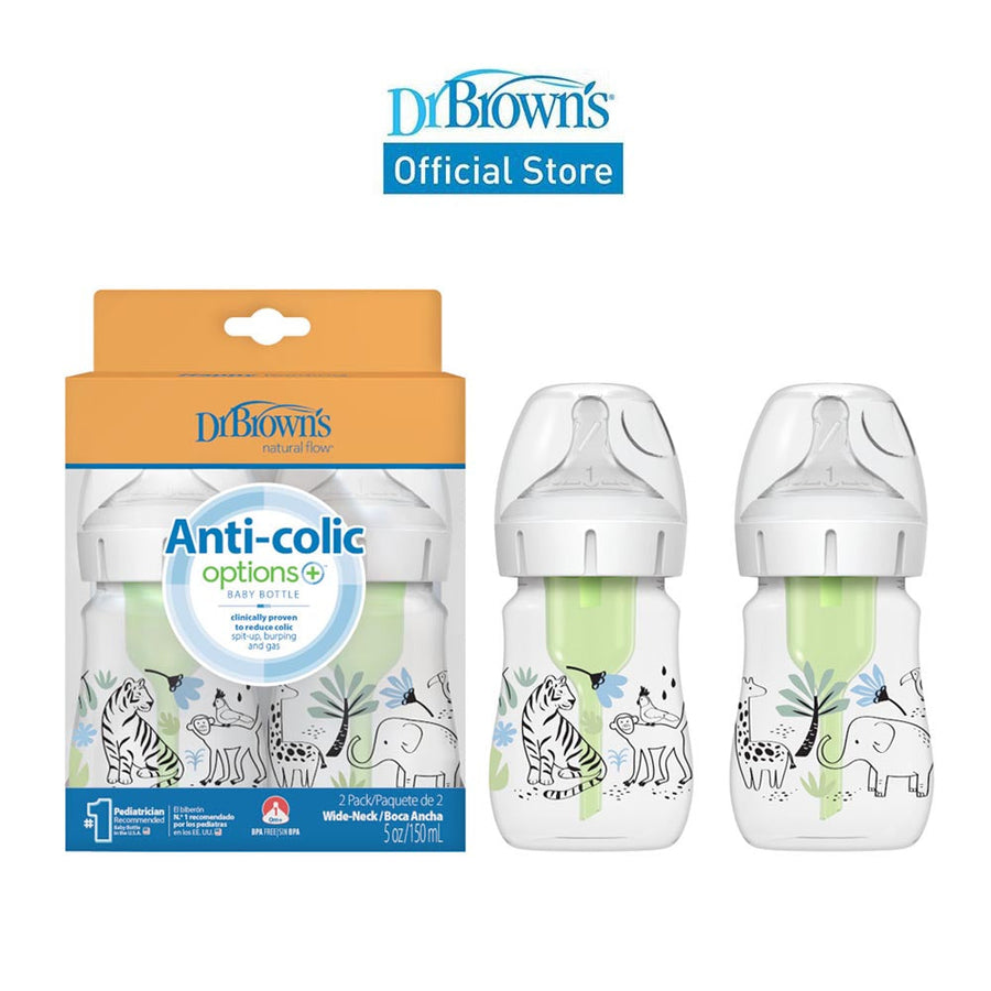 Dr. Brown's 5 oz/150ml Options+ Wide-Neck Designer Bottle, Jungle Design, 2-Pack