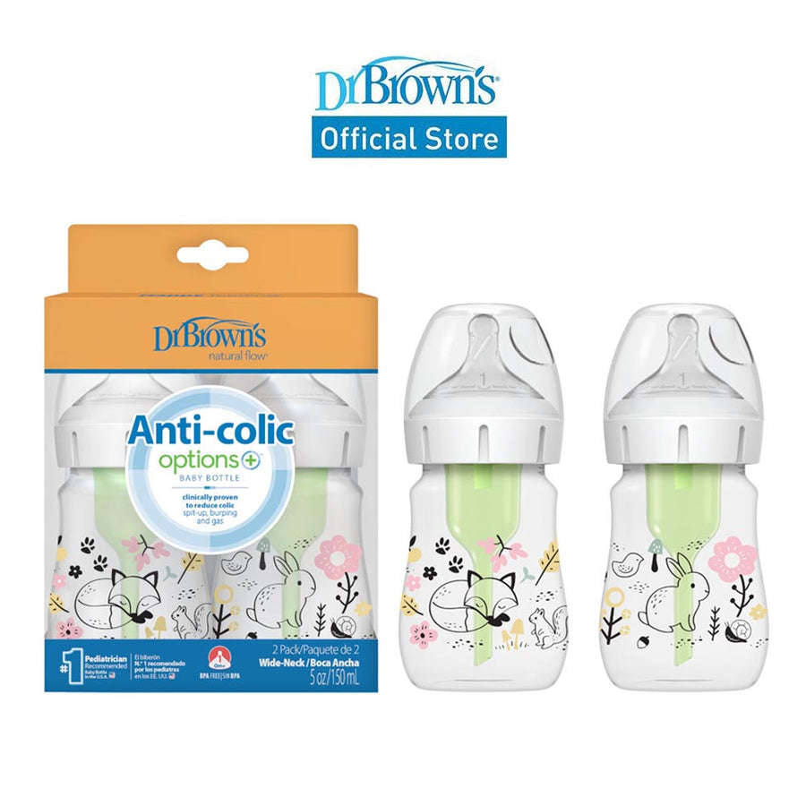 Dr. Brown's 5 oz/150ml Options+ Wide-Neck Designer Bottle, Woodland Design, 2-Pack