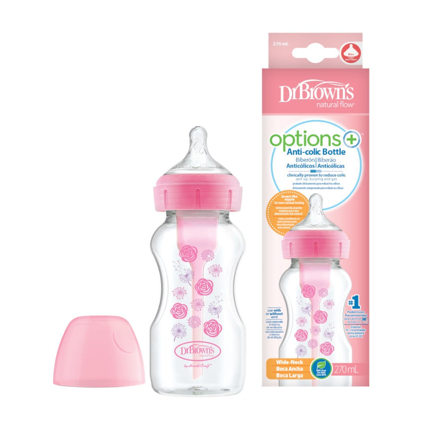Dr. Brown's 9 oz/270 ml PP Wide-Neck Options+ Bottle, Pink Floral, 1-Pack