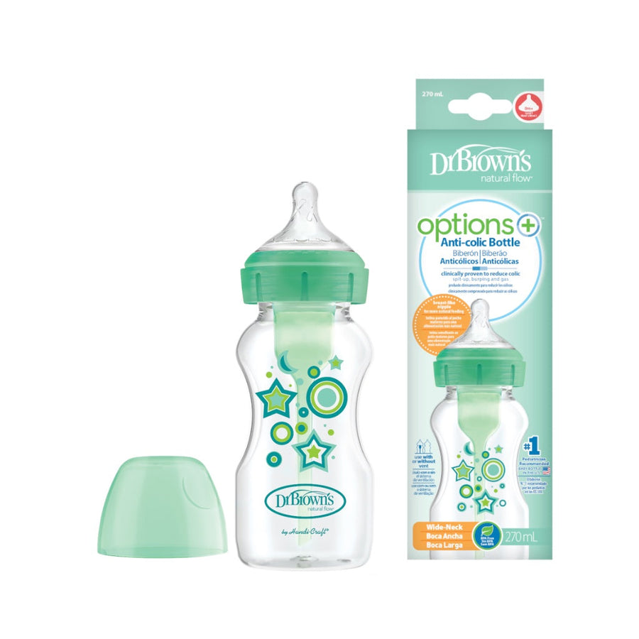 Dr. Brown's 9 oz/270 ml PP Wide-Neck Options+ Bottle, Green Star, 1-Pack