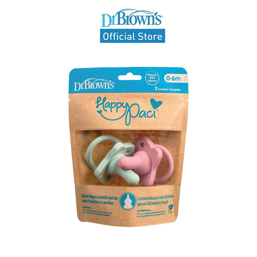 Dr. Brown's HappyPaci One-Piece Silicone Pacifier, 0-6m, Pink, 2-Pack