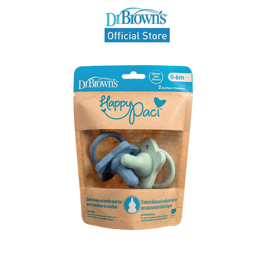 Dr. Brown's HappyPaci One-Piece Silicone Pacifier, 0-6m, Blue, 2-Pack