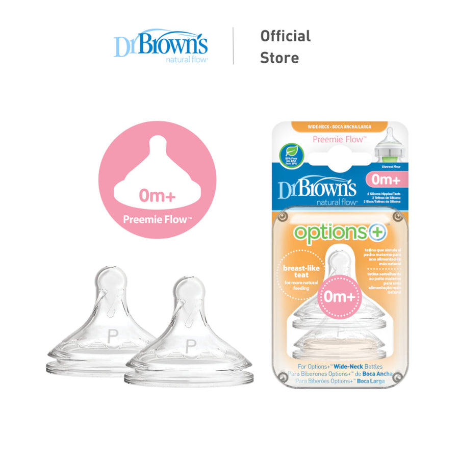 Dr. Brown's Options+ Wide-Neck Silicone Teat, Preemie Flow, 2-Pack