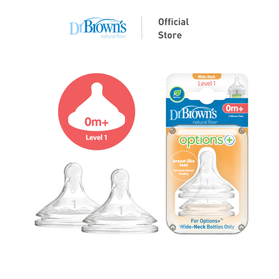 Dr. Brown's Level 1 Silicone Wide-Neck Options+ Teat, 2-Pack