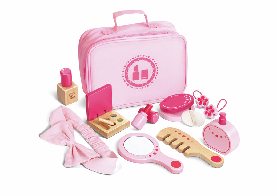 Hape Beauty Belongings E3014 - 11-piece pretend make-up set in a pink case