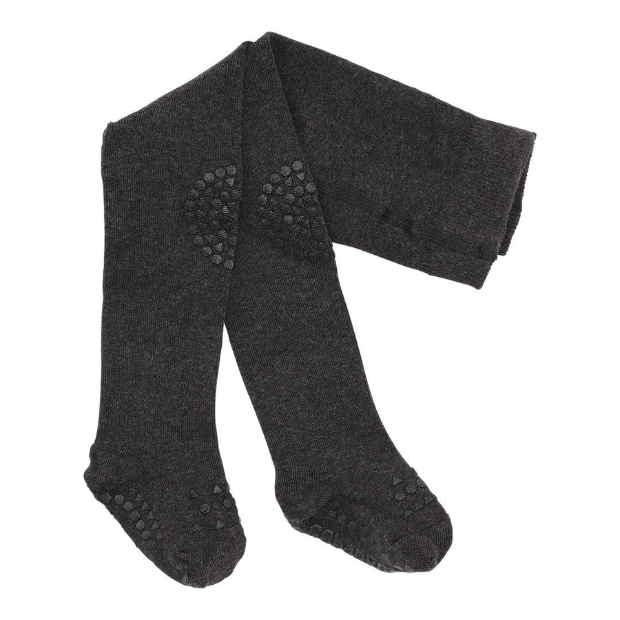 GoBabyGo crawling tights in Dark Grey Melange with non-slip grip dots on the knees and feet