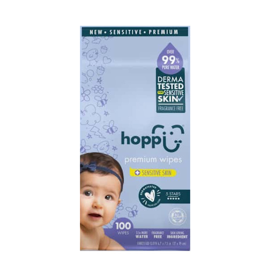 Hoppi 99% Premium Water Baby Wipes (20 wipes x 5 packs)