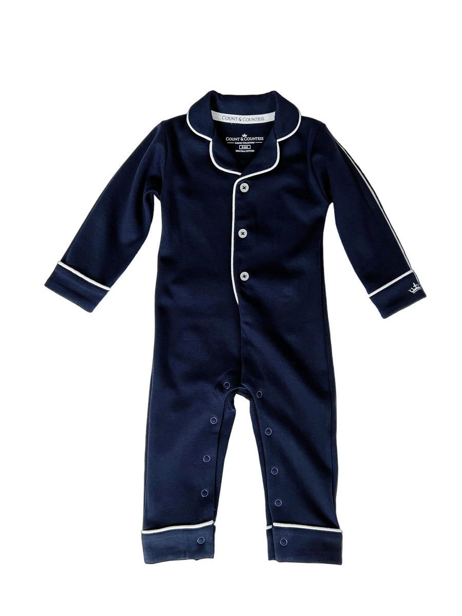 Count & Countess Baby Pima Romper Sleepsuit in Urban Navy