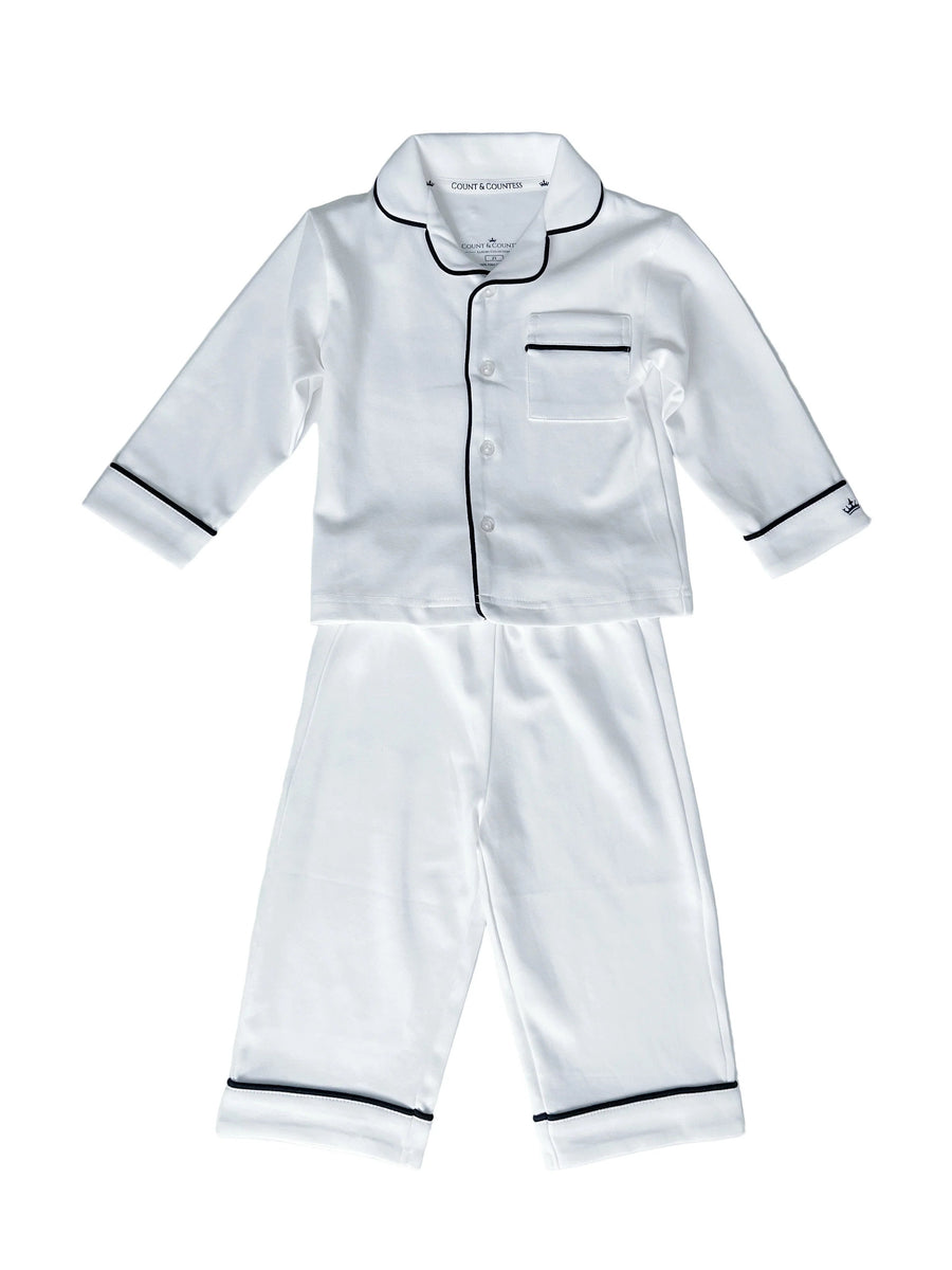 Count & Countess Kids Pima Loungewear Pyjamas in Classic White, two-piece set
