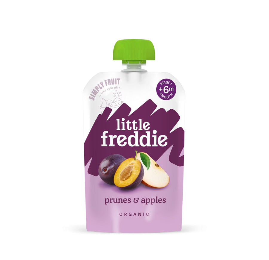 Little Freddie Balanced Prunes & Apples organic 100g pouch, front of pack