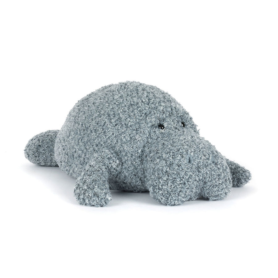 Jellycat Maffles Manatee large soft grey manatee, front view