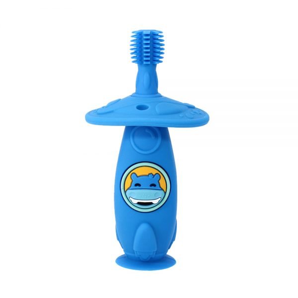Marcus & Marcus Self Training 360 Silicone Toothbrush in blue, Lucas the Hippo