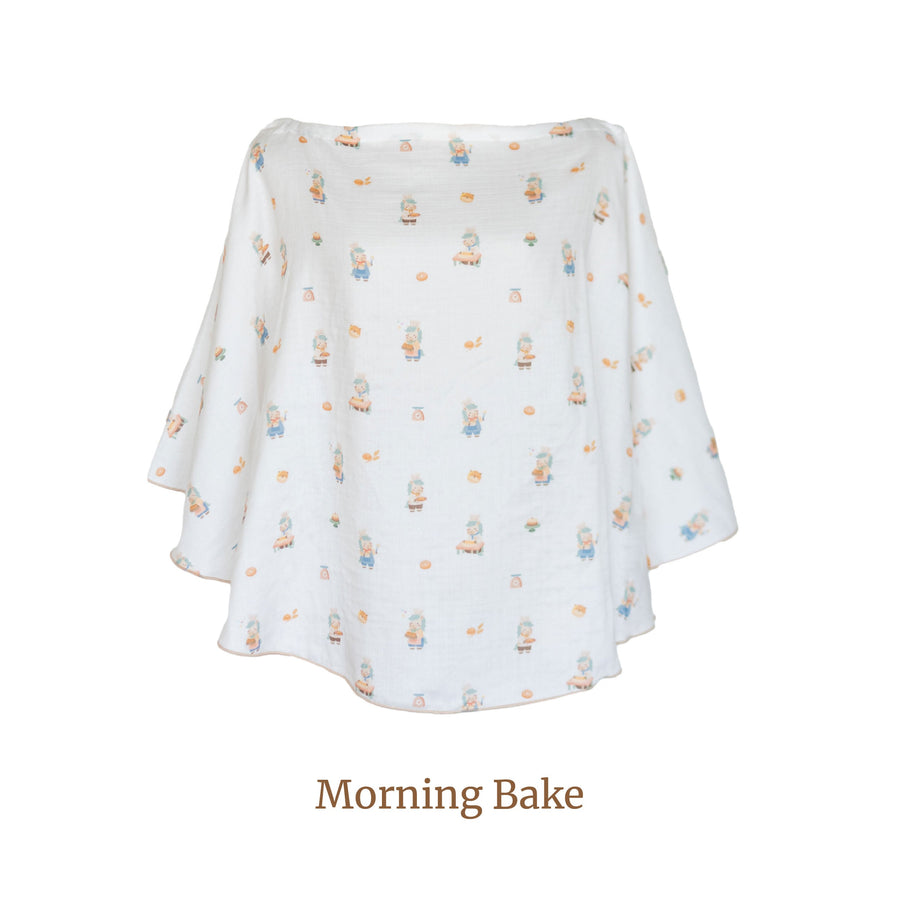 Granny Ben Chuchu's Little Oven TENCEL muslin poncho in the Morning Bake print