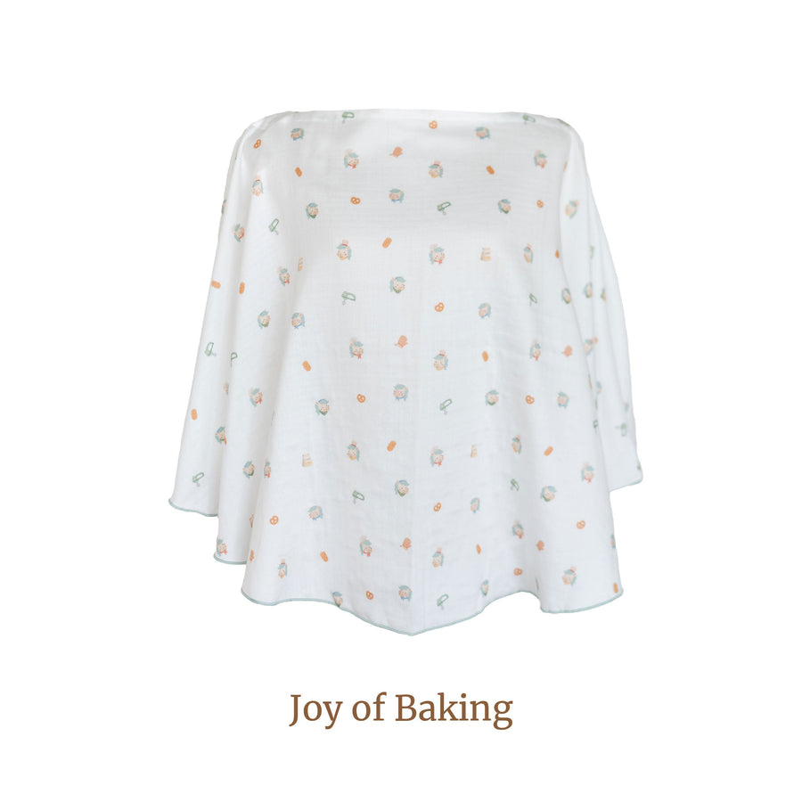 Granny Ben Chuchu's Little Oven TENCEL muslin poncho in the Joy of Baking print