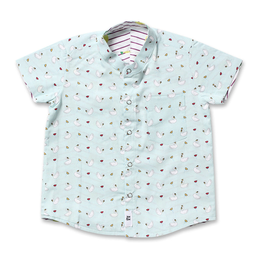Maison Q Odette Reversible Shirt, swan print side