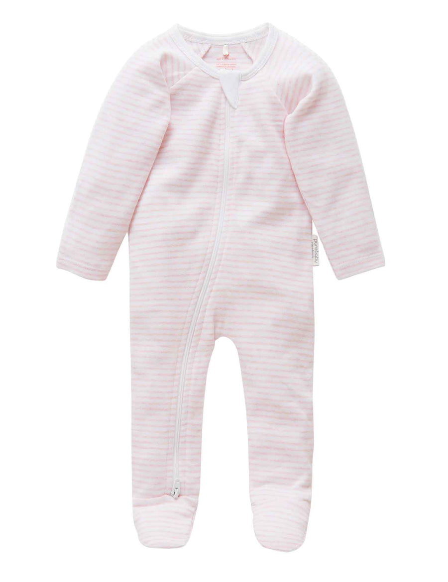 Purebaby Essentials Zip Growsuit - Pale Pink Melange Stripe