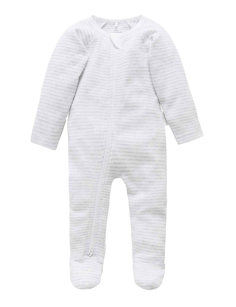 Purebaby Zip Growsuit in Pale Grey Melange Stripe - official product photo 1