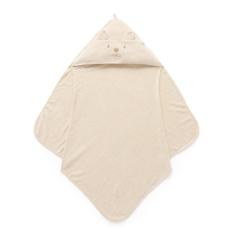 Purebaby Hooded Bear Towel in Wheat Melange, organic cotton baby bath towel with bear-embroidered hood