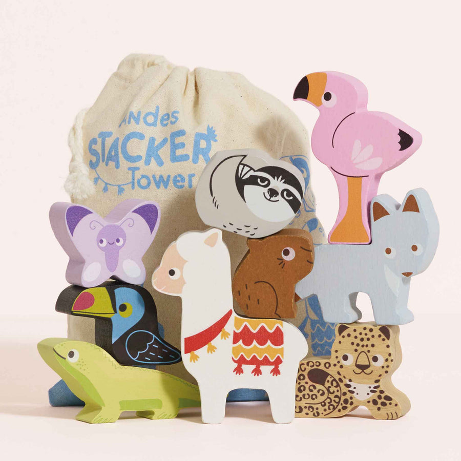Le Toy Van Petilou Andes Stacking Animals & Bag PL113