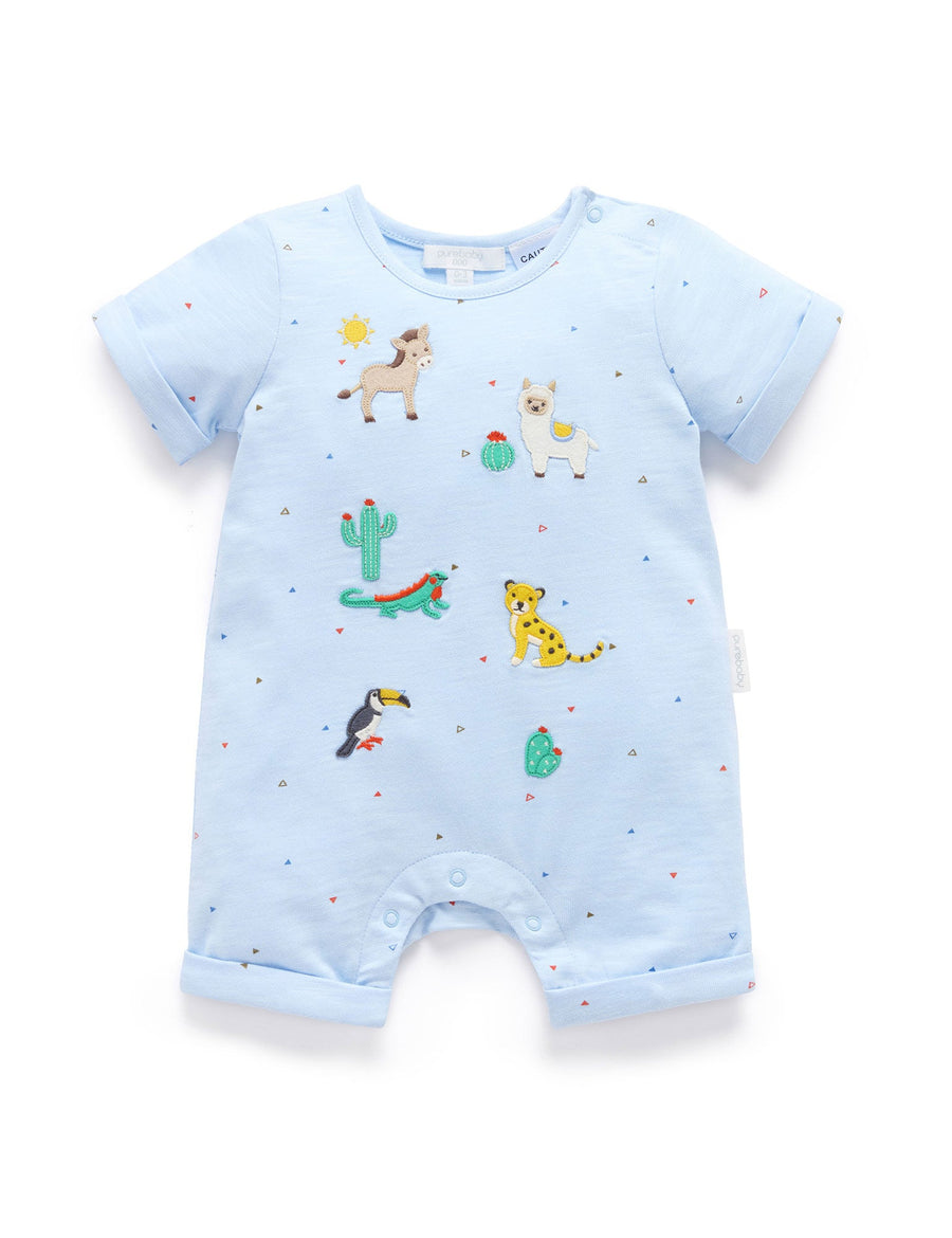 Purebaby Animal Fiesta Short Growsuit in Mini Triangle Print - official product photo 1