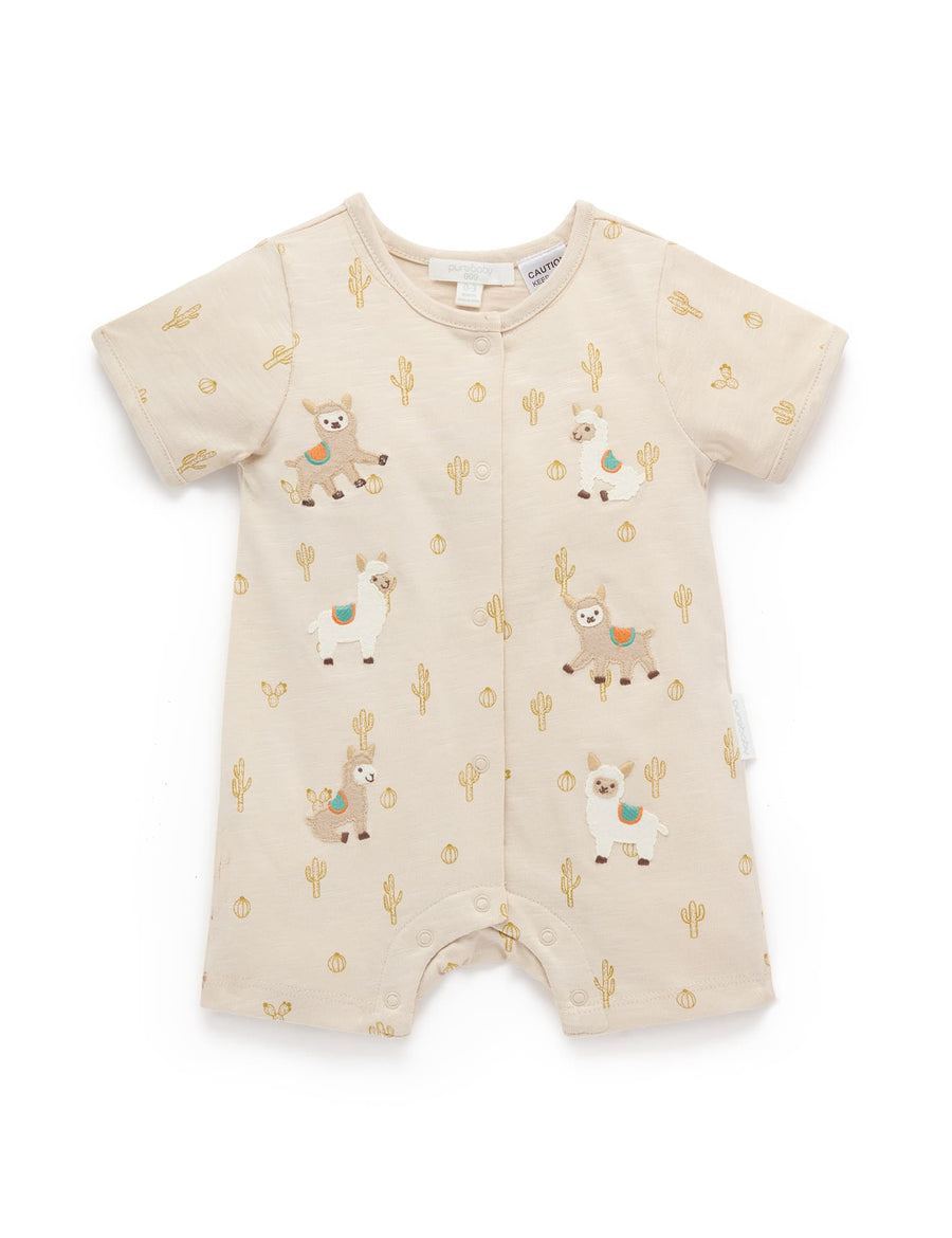 Purebaby Llama Fiesta Short Growsuit in Cacti Print - official product photo 1